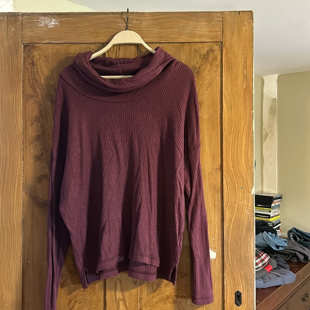 Ribbed marron turtle neck top